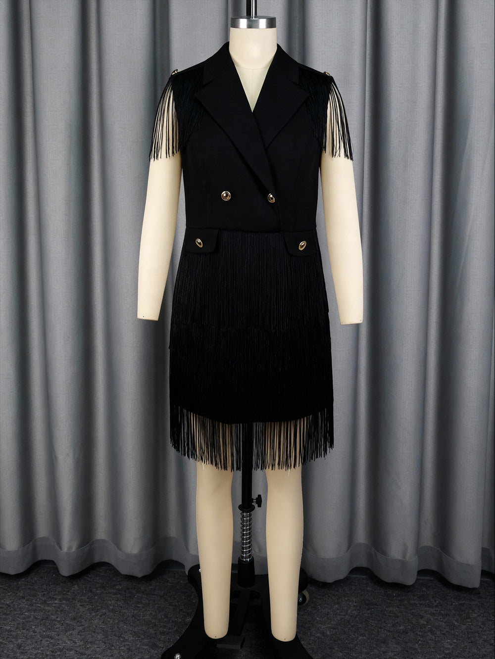Export suit v neckshort party dress double breasted waist tassel hem work clothingdresses