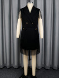 Export suit v neckshort party dress double breasted waist tassel hem work clothingdresses
