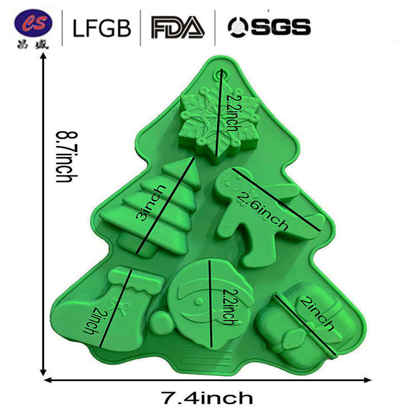 Christmas tree cake mold Santa kitchen baking utensils DIY chocolate biscuits 6 holes silicone cake mold