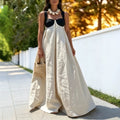 spring european and american cross-border casual and lazy style trendy wide shoulder strap contrast color tube top suspender large swing long skirt
