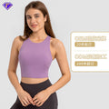 Super factory oem odm quality assurance pull up round neck tie chest pad yoga vest nude high elastic tops