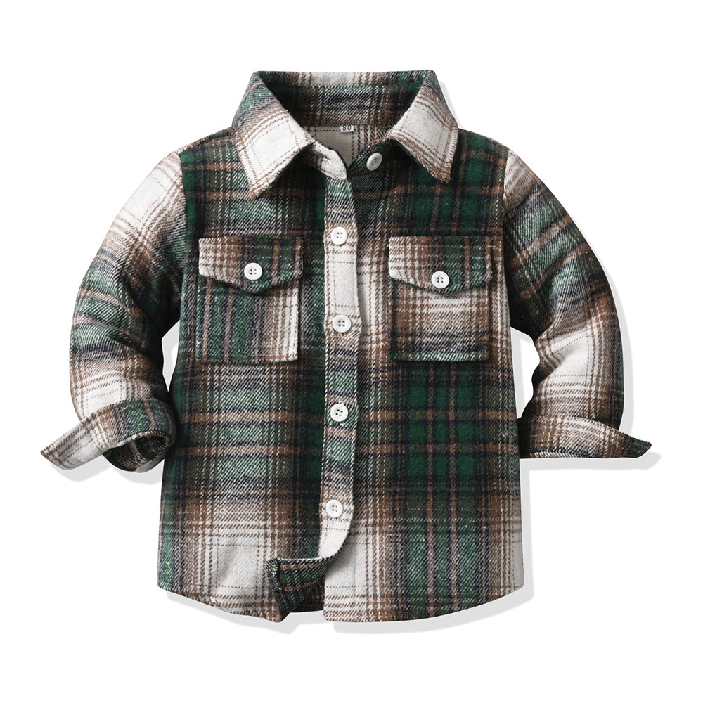 New plaid shirt for boys and girls - autumn/winter outerwear - spring/autumn boys' lapel open collar children's shirt