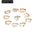 European and american cross-border luxury floral teardrop diamond ring set - unique geometric stackable knuckle rings for women