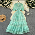Frenchretro palace style dress women's waist slimming lookelegant puff sleeves lacepatchwork large swing dress long skirt