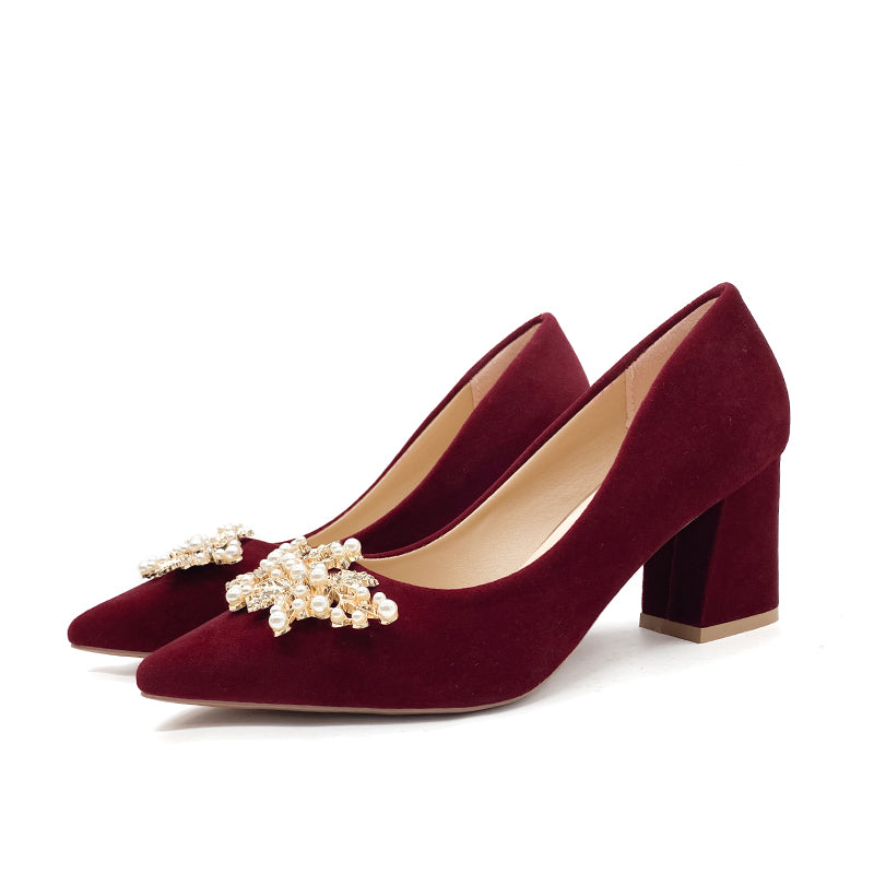 Autum wedding shoes for women with thick heels 6 new bride chinoiserie red fleece-lined xiuhe wedding dress two-wear high heels tiring feet