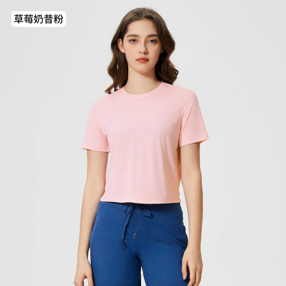 Summer crew neck yoga top - short, loose fit, quick-dry, women's lightweight & breathable activewear t-shirt d25016