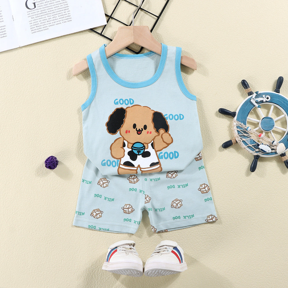 Kids' tank top set - summer new arrival: pure cotton girls' shorts outfit, korean style sleeveless set for baby boys and girls