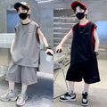 Boys' summer outfit set : new tank top for boys, mid-to-large children's summer sportswear, trendy and stylish streetwear