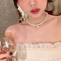 Gentle elegant camellia pearl necklace women's classy accessible luxuryniche style choker clavicle chain exquisite neck chain trendy