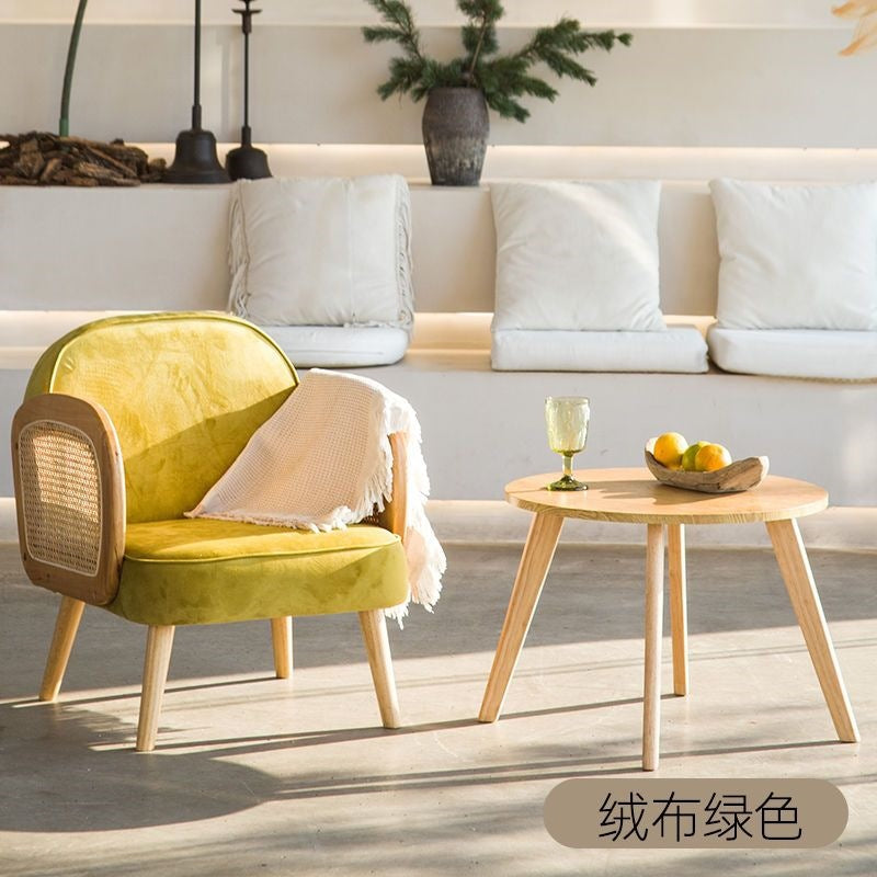 Solid wood single sofa and coffee table set - modern minimalist design for small living rooms, b&bs, hotels, and rental properties - featuring tech fabric upholstery