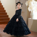 Girls' formal dresses princess gowns high-end little host runway fashion european and american black performance costumes light luxury hepburn style dresses for girls