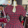 European and american cross-border women's fashion:  summer new collection - stylish and unique plaid short-sleeve top and pleated midi skirt set
