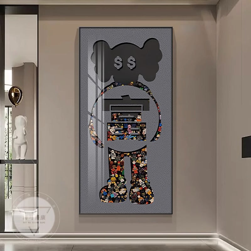 Kaws violent bear entrance entrance decorative painting modern simple corridor aisle hanging painting tide brand creative building block mural