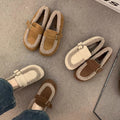 Retrofleece-lined loafers for women 2026fall and winterheattech shoes slip-on grandma soft bottom birkenstock shoes women's shoes cotton shoes