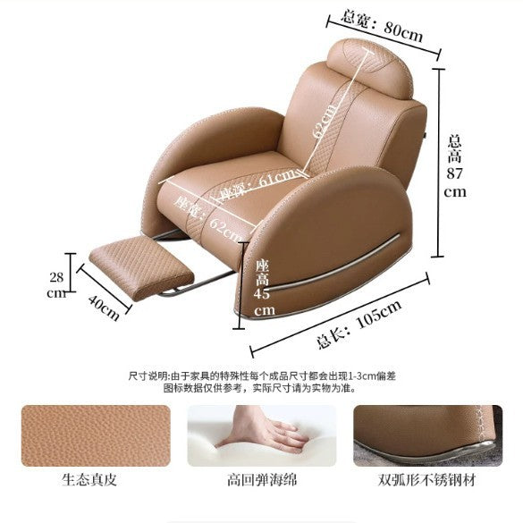 Napping lounge chair for home living room lazy casual single sofa chair genuine leather solid wood home balcony italian rocking chair