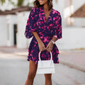 2023 new autumn v-neck loose batwing sleeve printed dress for women - perfect for independent stores, wish, and amazon