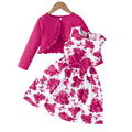 exclusive: kids' fashion solid color jacket & printed dress two-piece set - trendy pink collection