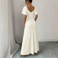summer new arrival:  tume european and american v-neck drawstring tie sexy short-sleeve solid color dress