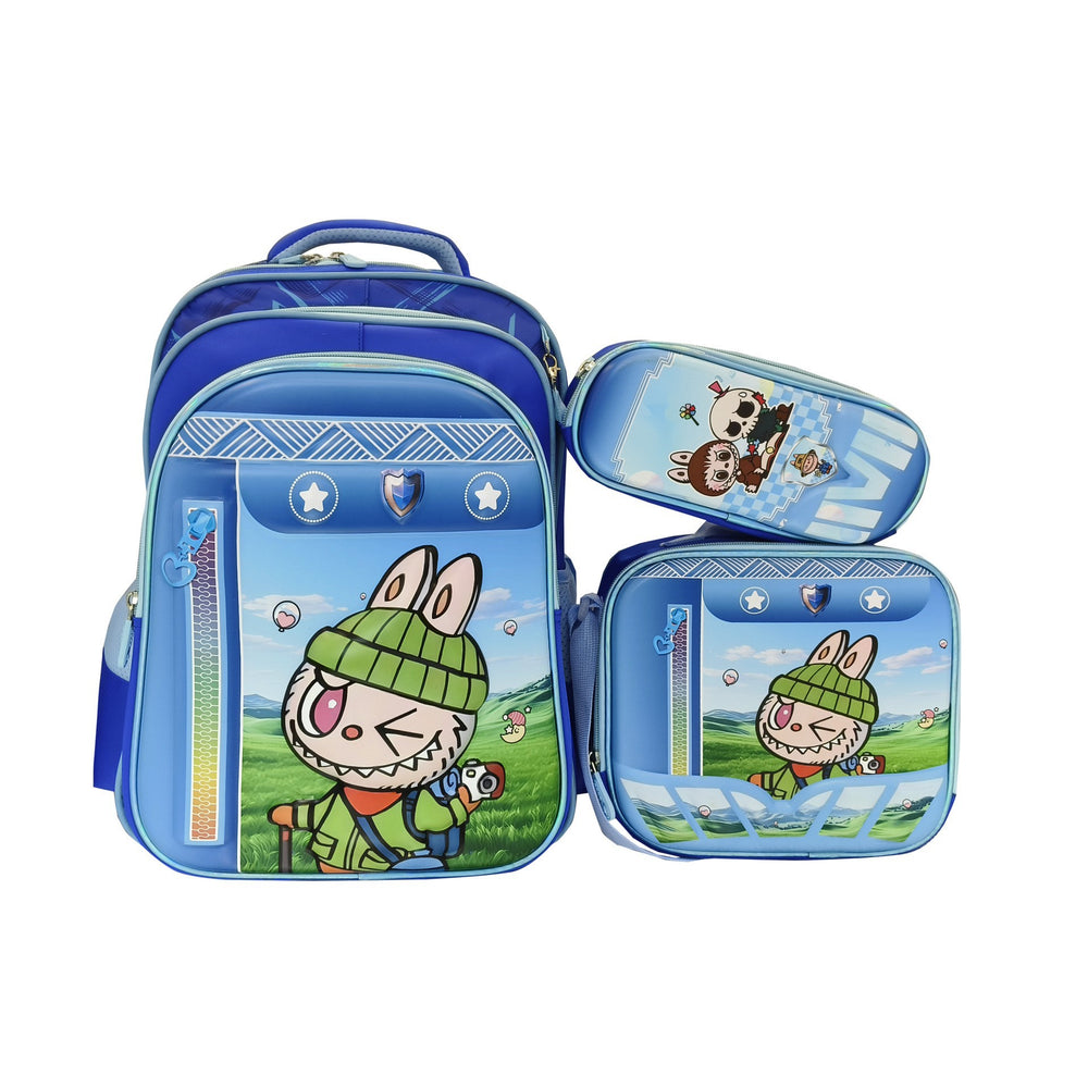 New arrival concave and convex leather primary school student pull rod school bag for grades 3 to 6 kids cartoon three-piece set backpack in stock