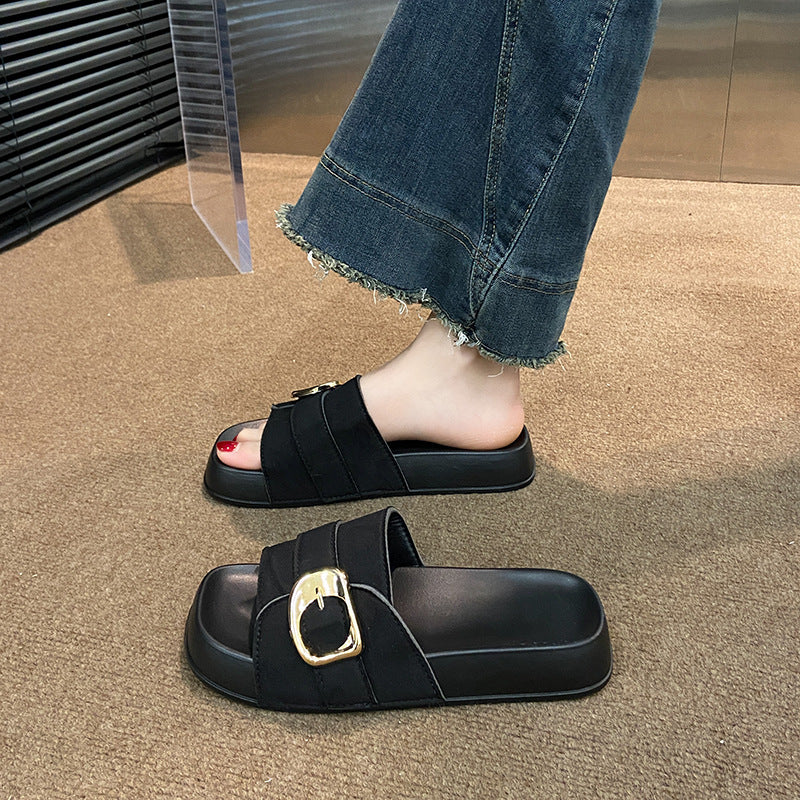 Popular thick soleplatform shoes slippers for women summer outwearcasualnew arrivalkorean style outing plaidclassy sense sandals and slippers