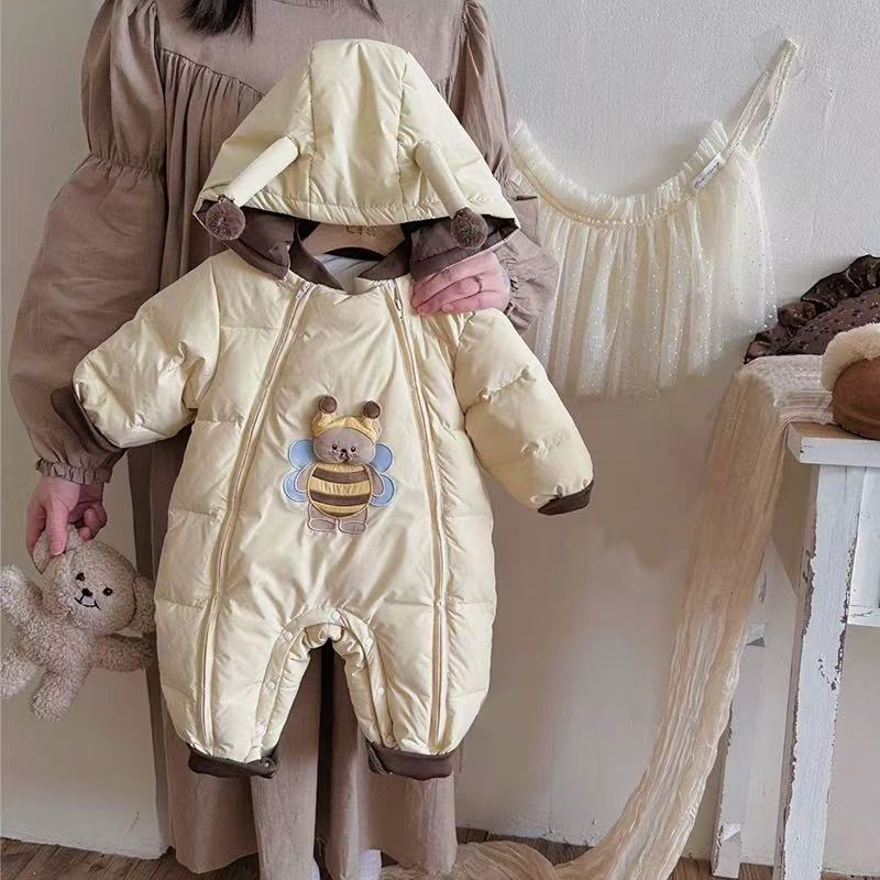 Winter romper jumpsuit super cute clothes thickened baby warm cartoon winter outfit infant onesie outing wear fleece-lined