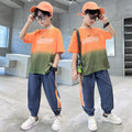 Boys' summer outfit set - trendy & stylish two-piece tracksuit for older kids - fashionable short-sleeve set for boys - cool & trendy