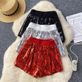 Heavy sequin sparklingshorts women's elastic waist easiest for matchslimming looka-line loose pants summernew arrival crotch casual pants