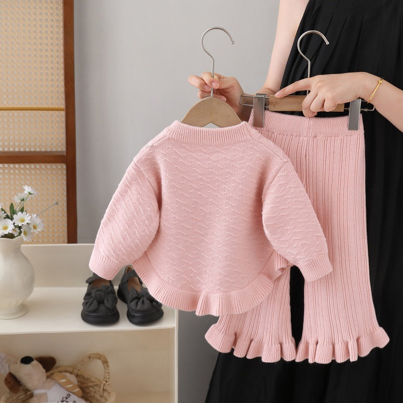 Girls' knit sweater and pants set - new autumn  collection: cute cartoon crewneck two-piece outfit for little girls