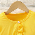 new girls' dress set: cute cat print, bow detail, hollow-out hem two-piece sundress set