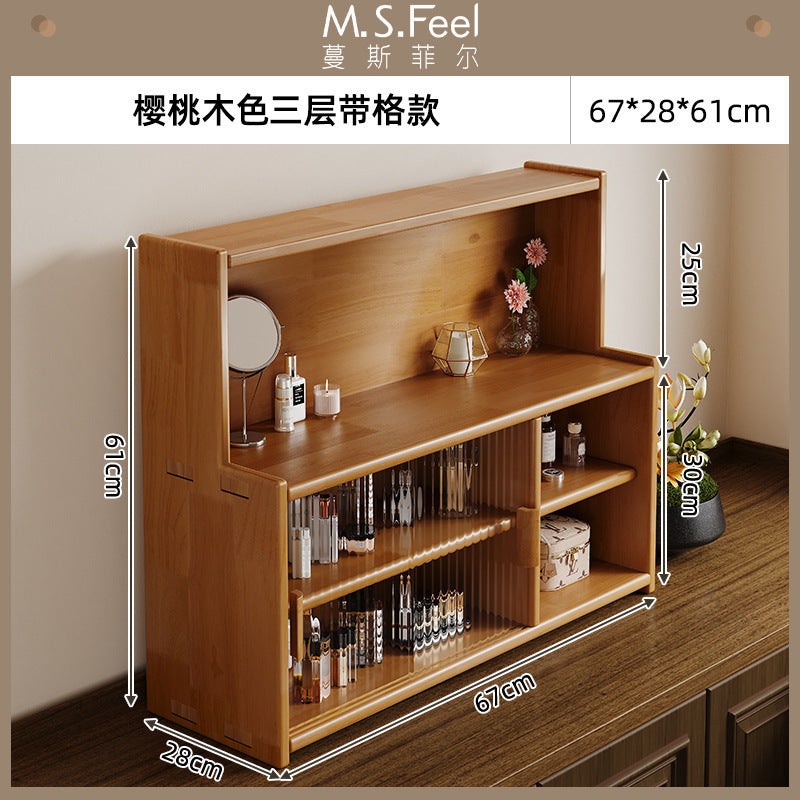 Solid wood desktop cosmetics storage box rack countertop sundries storage cabinet desk figure display finishing cabinet