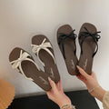 French sweet sandals women's summer new elegant soft sole one-strap sandals bowknot student outdoor flip-flops