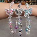 Classy heavy industry diamond-encrusted butterfly pendant colorful round beads ins style crystal beaded bag wrist style mobile phone chain