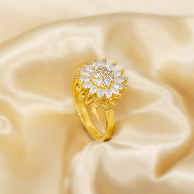 hot-selling sunflower rotating ring, full zirconia open sunflower, new rotatable ring, high-end jewelry
