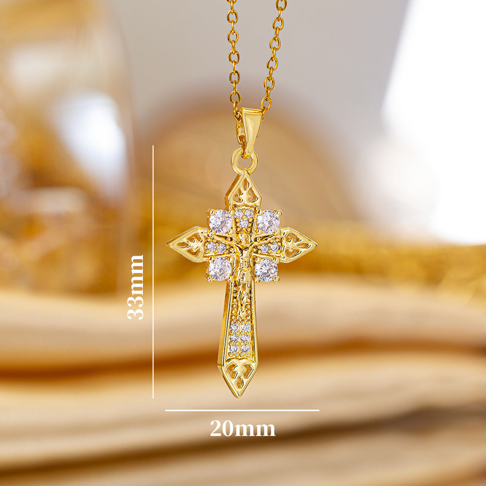 popular copper micro-embedded accessible luxury cross necklace for women fashioneasiest for matchelegant non-fading clavicle chain jewelry