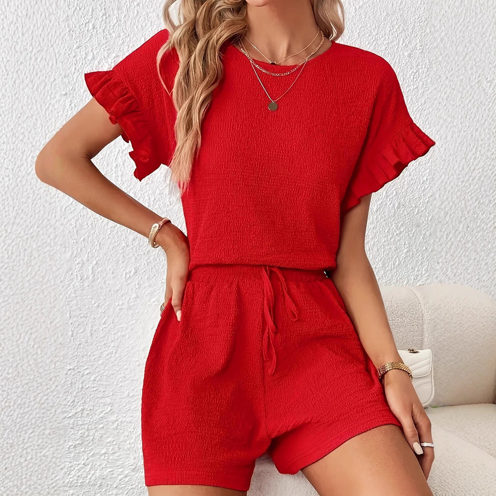 european and american women's fashion: summer round neck short sleeve top and shorts set - perfect for , , and  - chic and commute-friendly