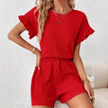 european and american women's fashion: summer round neck short sleeve top and shorts set - perfect for , , and  - chic and commute-friendly