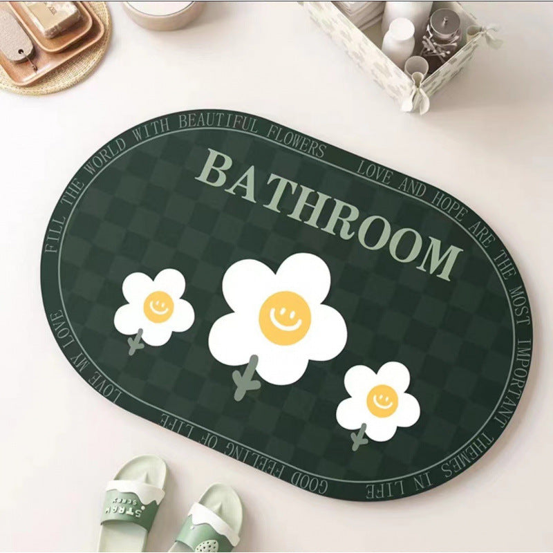 Daisy diatomaceous earth bath mat - absorbent, non-slip, quick-drying floor mat for home bathroom, toilet, and entryway