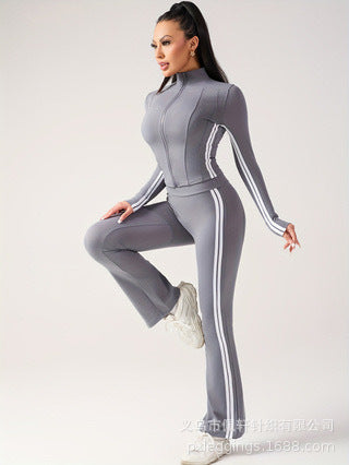 Two-piece color block yoga set for women - autumn casual versatile outdoor running fitness activewear