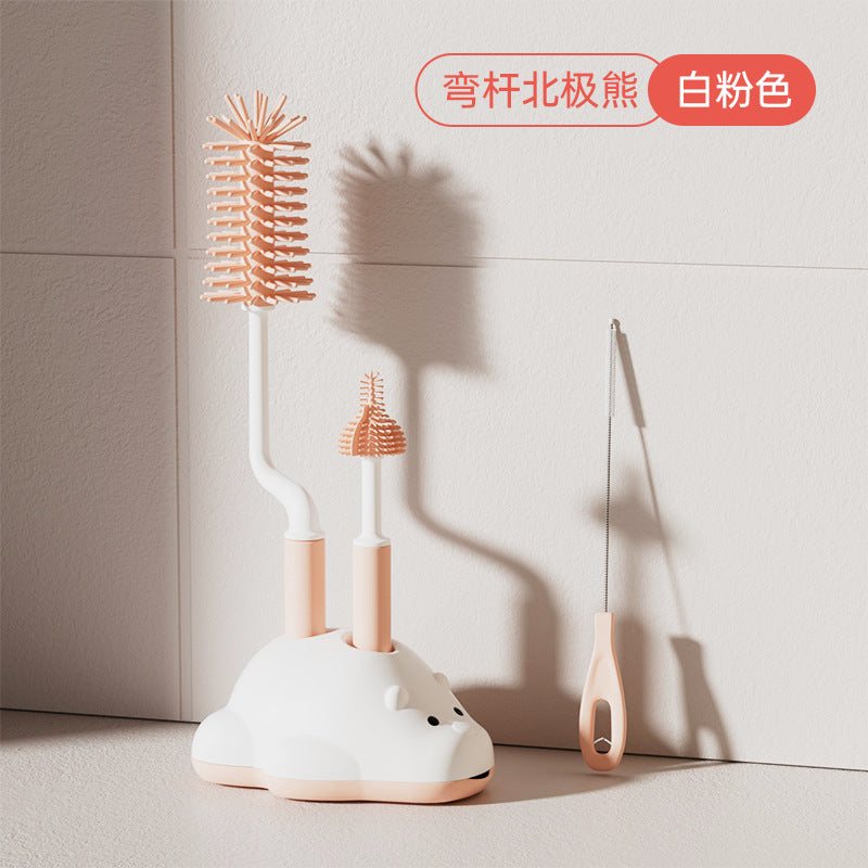 Baby silicone bottle brush set - 4-piece cleaning kit with straw brush, nipple brush, and bottle cleaning tool
