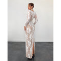 Women's lace romantic elegance square neck lace patchwork neckline long sleevesilmlongdress