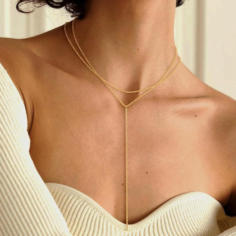 European and american cross-border fashion zircon y-shape long necklace, stackable tassel choker, unique fashion jewelry for women