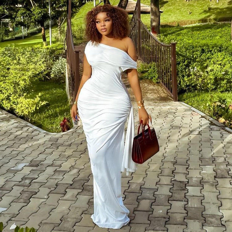 Fashion style ins export women's clothing new arrivalpure color raglan sleeve dress oblique collar elegantcasual ribbon pullover skirt