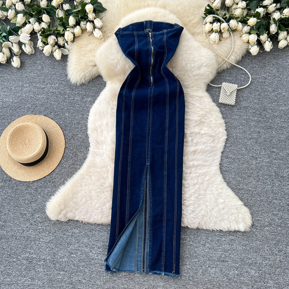 American hot girl sexy slimming look open slit tube topdress women's slimming look waist bag hip long skirt
