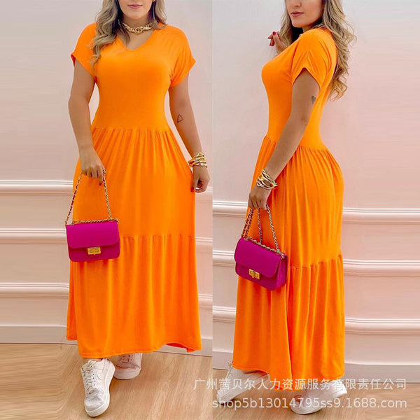 New  2022 European and American new short-sleeved basic casual dress