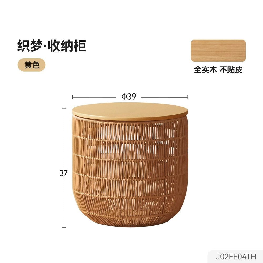 Genji muyu x visha solid wood kids bedside table casual round storage basket japanese style small apartment bedside table