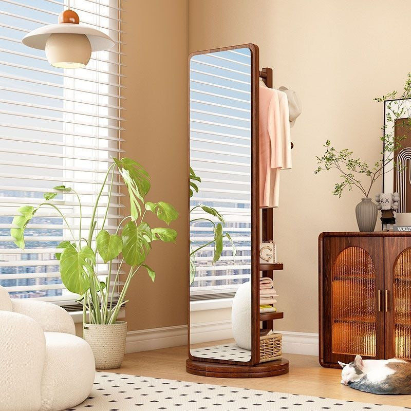 New premium floor-mounted dressing mirror for home bedroom, rotating mobile try-on mirror, multifunctional living room storage coat rack