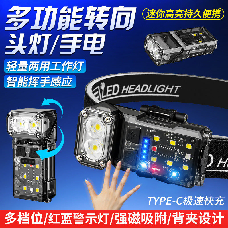 Cross-border new LED flashlight Type-C charging rotatable lamp head with magnetic multi-function keychain light