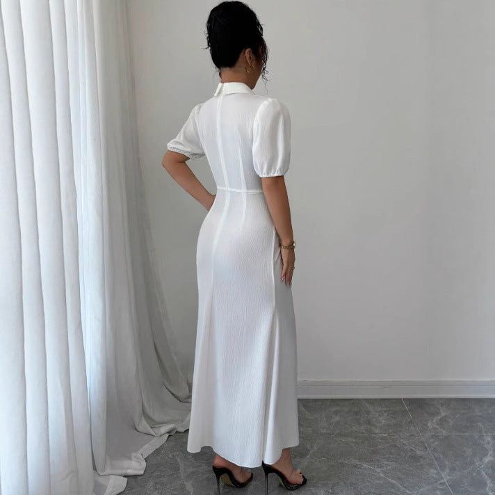 Pre-sale yang zi's same style shirt dress pleated classybowslong sleeves skirt waist long skirt