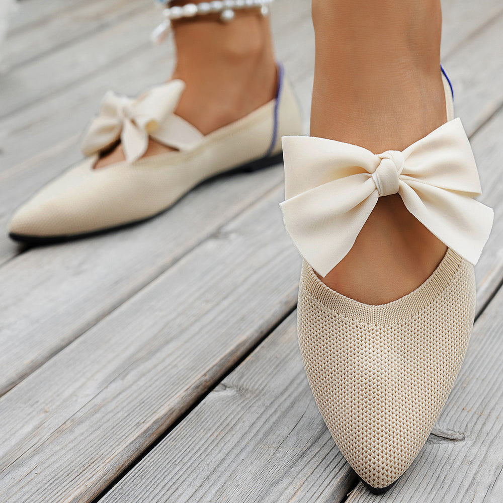new spring/autumn pointed-toe bowknot embellished everyday flyknit plus size loafers, moccasin-style flat shoes