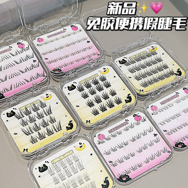 HERORANGE glue-free portable travel bag false eyelashes natural single cluster thin stem simulation lazy novice eyelashes